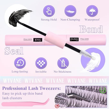 Wispy Lash Clusters Kit Natural Eyelash Clusters Extensions Kit 144pcs Individual Lashes DIY Lash Extension Kit with 10-16mm Lashes Clusters, Lash Bond and Seal,Lash Tweezers by Wtvane