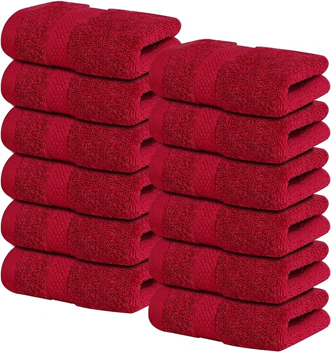 Infinitee Xclusives 100% Cotton Luxury Wash Cloths for Showering - 12 Pack | Washcloths [13x13] - Soft and Absorbent Face Towels for Bathroom Wash Clothes - Gym, Spa & Hotel Use