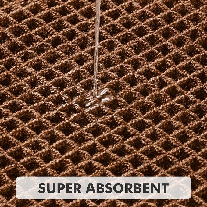 MIULEE Set of 2 Waffle Bathroom Rugs Boho Bath Mat Mocha 20x32 Inch | Non Slip, Super Absorbent, Washable, Ultra Soft, Rubber Backed Bath Rugs for Bathroom Floor Tub Shower