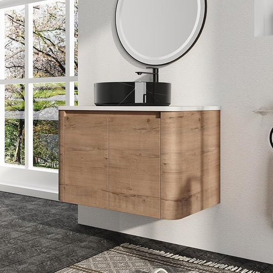 Malwee 30" Floating Bathroom Vanity with Sink, 30 Inch Wall Mounted Bathroom Cabinet Combo, Modern Single Sink Bath Storage Vanity Set, with 2 Soft Close Doors and Ceramic Vessel Basin Top(30-RR