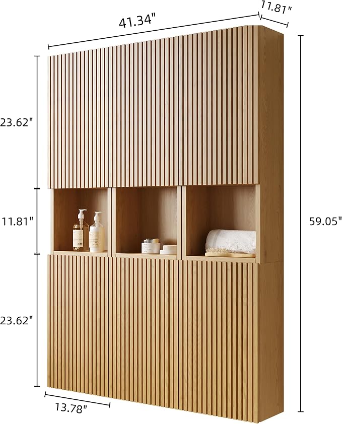 KEIKI Bathroom Wall Cabinet with Soft-Close Doors & Open Shelf, Golden Oak | Premium Wood Medicine Cabinet, Floating Storage Cabinet for Bathroom Kitchen Laundry Room