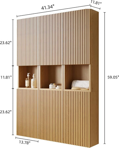 KEIKI Bathroom Wall Cabinet with Soft-Close Doors & Open Shelf, Golden Oak | Premium Wood Medicine Cabinet, Floating Storage Cabinet for Bathroom Kitchen Laundry Room