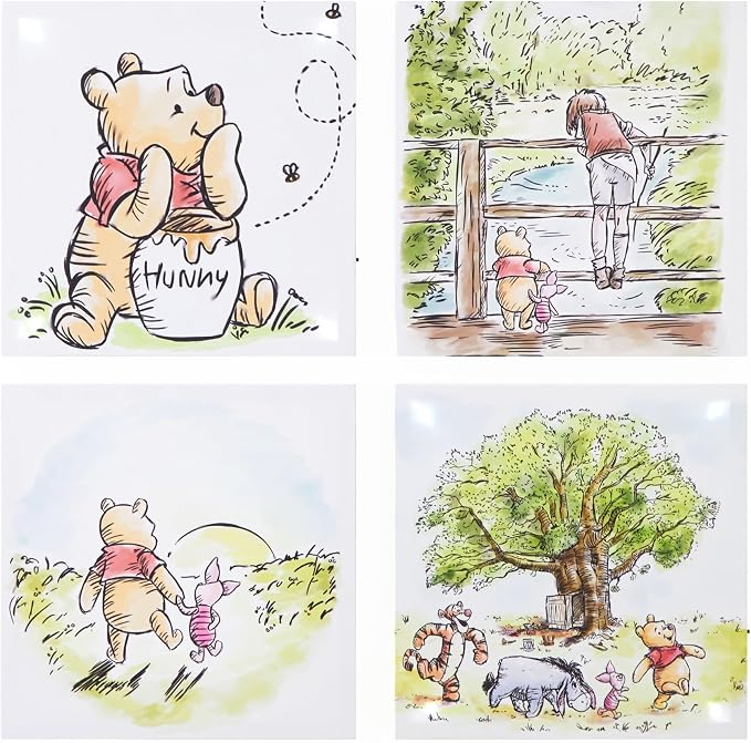 Disney Winnie the Pooh LED Canvas Wall Art,4-Pack Kids Room Decor,Light-Up Wall Hangings, Each 11"x11",Nursery & Bedroom Decoration Set