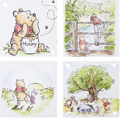 Disney Winnie the Pooh LED Canvas Wall Art,4-Pack Kids Room Decor,Light-Up Wall Hangings, Each 11"x11",Nursery & Bedroom Decoration Set