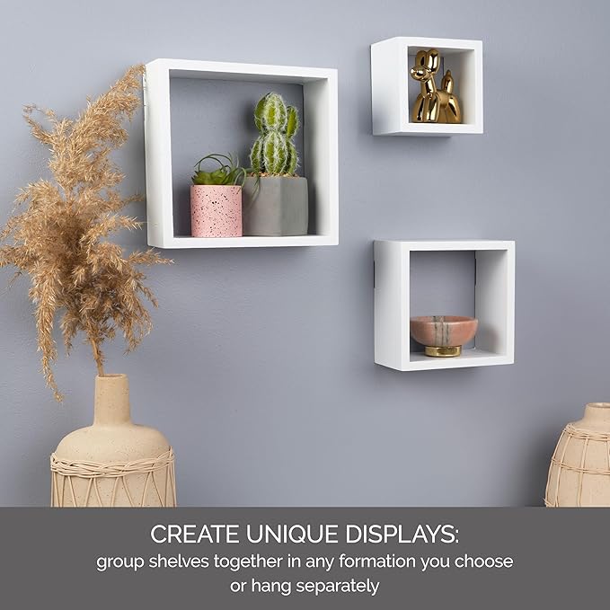 MELANNCO Floating Square Cube Shelves, for Bedroom, Living Room, Bathroom, Kitchen, Nursery, White (Pack of 12)