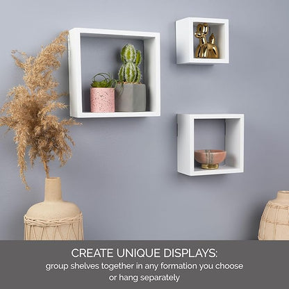 MELANNCO Floating Square Cube Shelves, for Bedroom, Living Room, Bathroom, Kitchen, Nursery, White (Pack of 12)