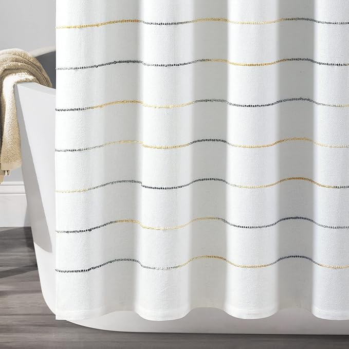 Lush Decor Ombre Stripe Yarn Dyed Cotton Shower Curtain, 72" W x 72" L, Navy & Multi - Fabric Shower Curtains - Striped Bathroom Curtain - Farmhouse & Coastal Decor