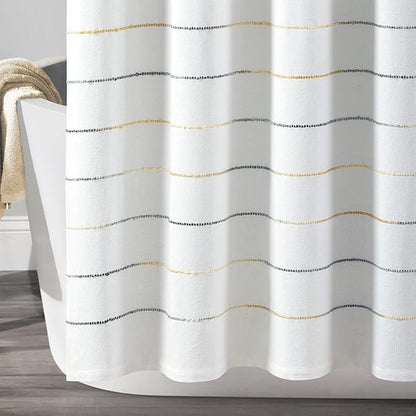Lush Decor Ombre Stripe Yarn Dyed Cotton Shower Curtain, 72" W x 72" L, Navy & Multi - Fabric Shower Curtains - Striped Bathroom Curtain - Farmhouse & Coastal Decor