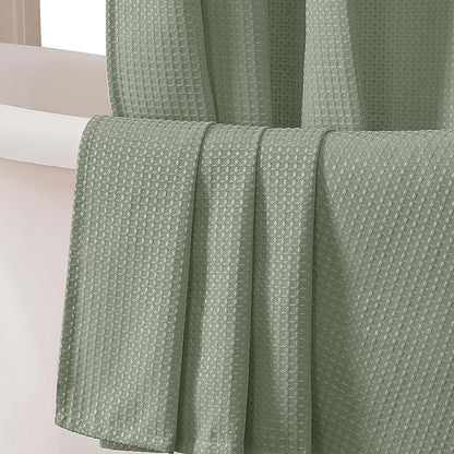 OVZME Sage Green Shower Curtain Set, Waffle Textured Heavy Duty Fabric Shower Curtain for Bathroom, Luxury Hotel Weighted 230GSM Bath Curtain with 12 Plastic Hooks, Machine Washable, 72x72
