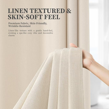 Cream Ringless Linen Textured Shower Curtain with Snap in Liner, 72x75 | 3 in 1 Hotel Shower Curtain Set, Removable Liner, Waterproof & Washable, Mesh Top Window, Durable Fabric, Easy to Install