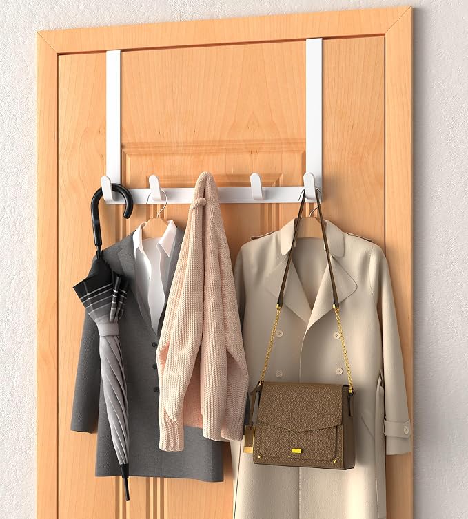 Long Over The Door Hooks with 15.75-inch Arms for Easier Access By Women, Heavy Duty Door Hanger for Winter Coat, L16U, Fits Standard 1 3/4'' Doors, Towel Racks Organization, White