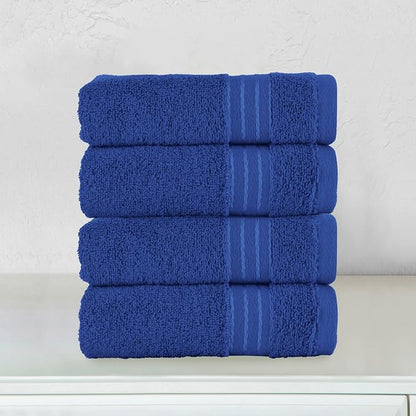 Elegant Comfort Premium Turkish Cotton 4 Pack Hand Towel Set - 16 x 28 inch, Luxurious Hotel Spa Quality 100% Turkish Cotton 4PC Hand Towel Set - Highly Absorbent - Soft Bathroom Towels, Royal Blue