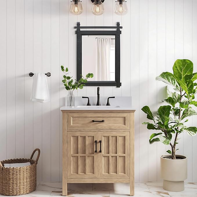 Besdomus Black Farmhouse Bathroom Mirror: 22"x30" Barn Door Rustic Solid Cedar Wood Frame Vanity Mirror - Home Decor for Entryway/Living Room/Bathroom Renovators - Modern Farmhouse for Homemakers