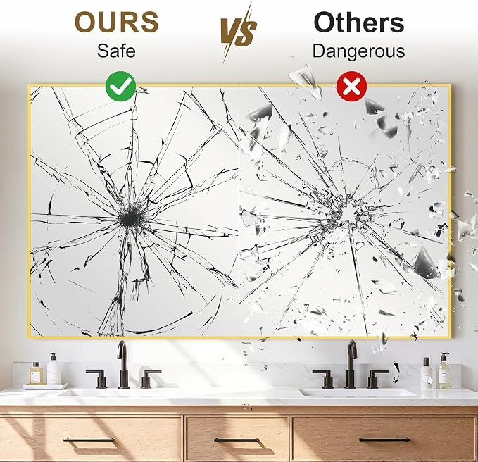 Bathroom Vanity Mirror for Over Sink, 60x36 Inch Matte Gold Mirror | Shatterproof Tempered Glass, Anti-Rust Metal Frame, Rectangle Wall Mirrors for Bedroom, Living Room & Entryway