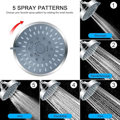 4.1 Inch High Pressure Shower Head with 5 Different Shower Spray Modes, HOPOPRO High Flow Fixed Showerheads, ABS Rain Shower Head, 1-Minute Quick Installations, Modern Look