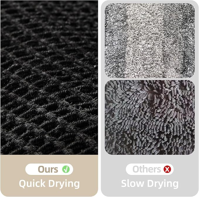 TYUU Black Waffle Bath Mat, Small Boho Bathroom Rugs Non Slip 24x16 | Super Absorbent Quick Dry Bath Rug, Non-Slip Backing, Soft Waffle Washable Farmhouse Bathroom Mats, Tub, Shower & Home Decor