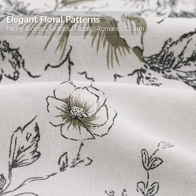 Farmhouse Floral Cotton Shower Curtain, Vintage Black Pattern Rustic Shower Curtains for Bathroom, 72x72