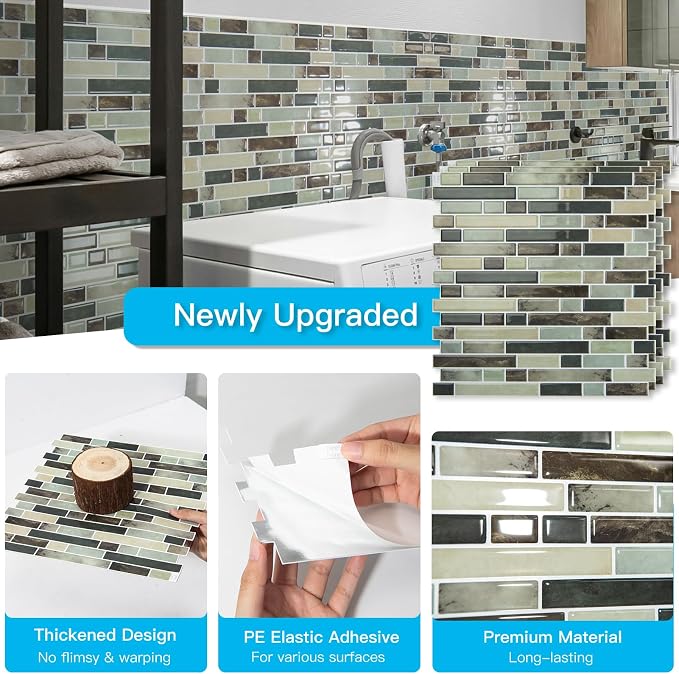 Art3d Linear Design Tile Peel and Stick Backsplash, 10-Sheet, Dark Brown | 12 x 12 Inch, Enhanced Thickness, Warp Resistant, Strong Adhesion, Sturdy, for Kitchen, Bedroom, Ideal for Home Improvement