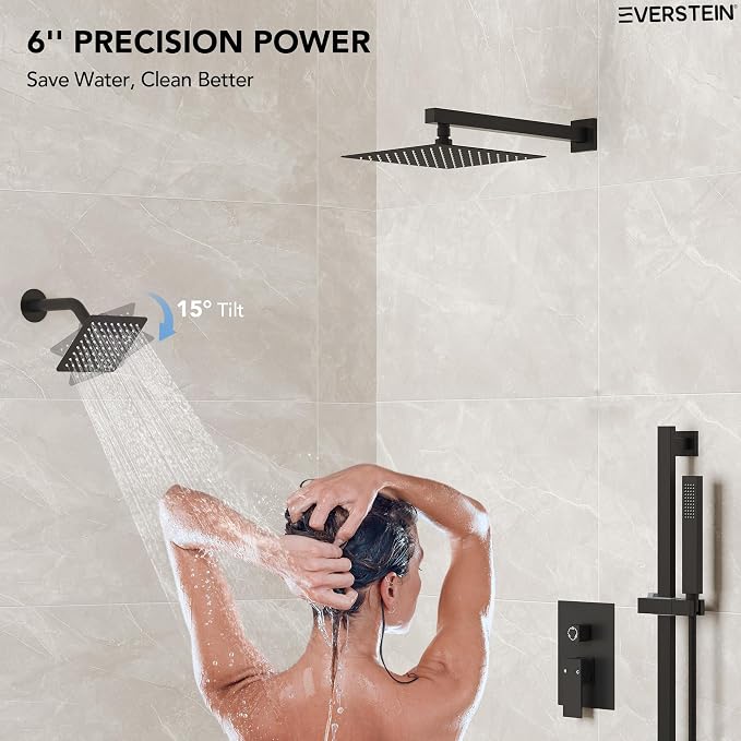 10" High-Pressure Rainfall Shower Faucet with Handheld Spray, Wall Mount Dual Shower Head System with Slide Bar (Matte Black)