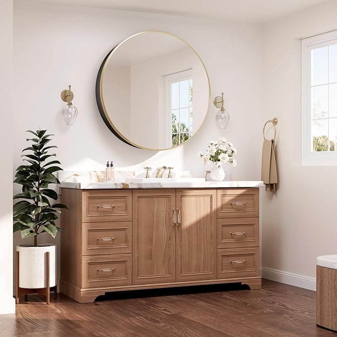TETOTE Gold Round Bathroom Medicine Cabinet with Mirror 30 x 30, Adjustable Shelves, Farmhouse Wall Storage, Surface Mounted
