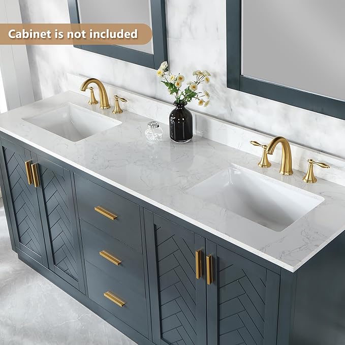 Ceres 73" Engineered Stone Vanity Top in Grain White with Double White Sinks