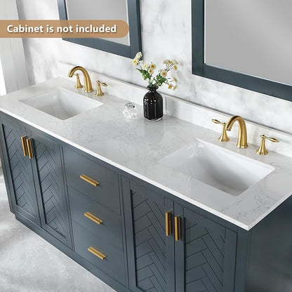 Ceres 73" Engineered Stone Vanity Top in Grain White with Double White Sinks