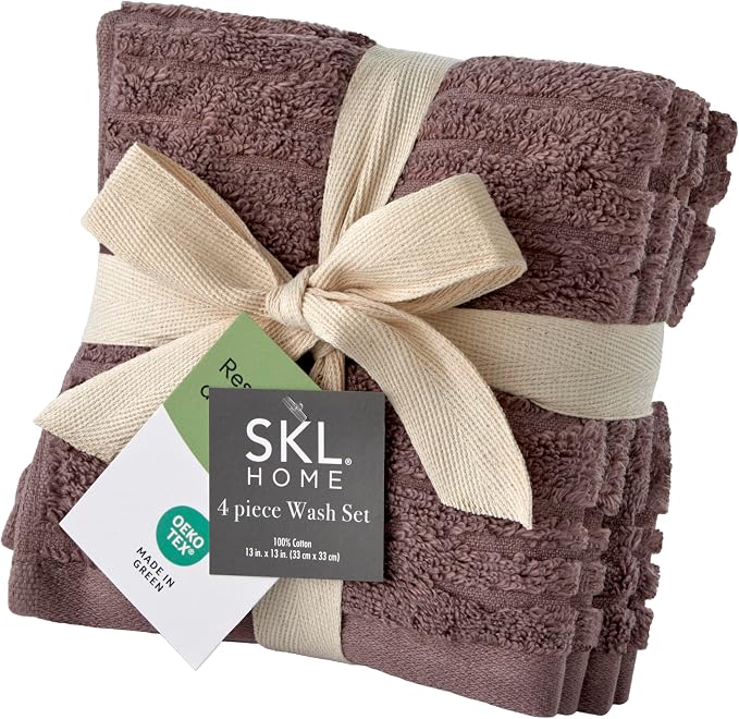 SKL Home CloudSoft Washcloth Set, 4-Piece, 100% Cotton Luxury, Soft Plum | Premium spa-level quality. 520 GSM weight. Ultra plush & absorbent.