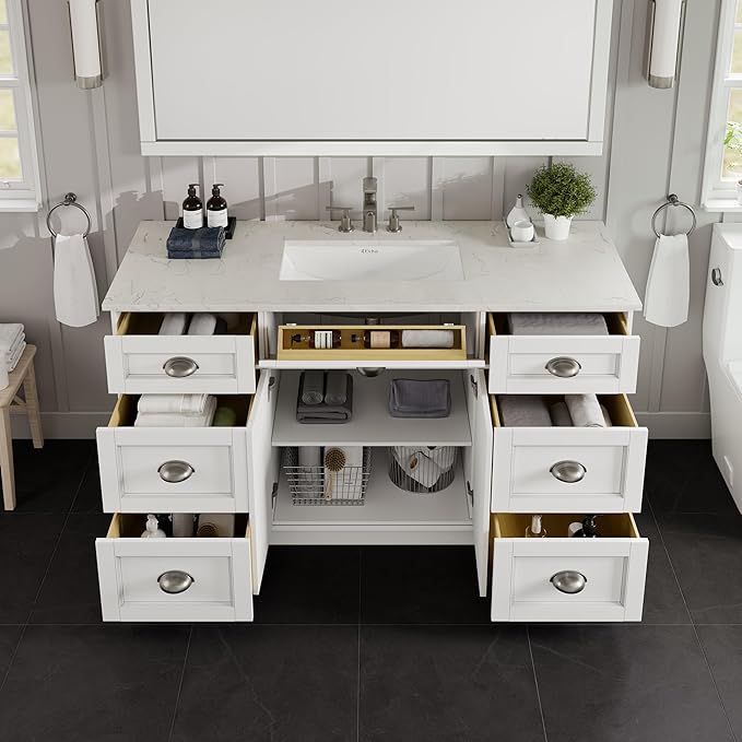Eviva Epic 60 in. SS White Bathroom Vanity with White Carrara Quartz Countertop