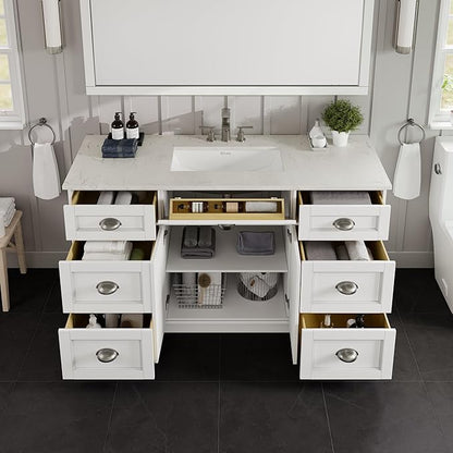 Eviva Epic 60 in. SS White Bathroom Vanity with White Carrara Quartz Countertop