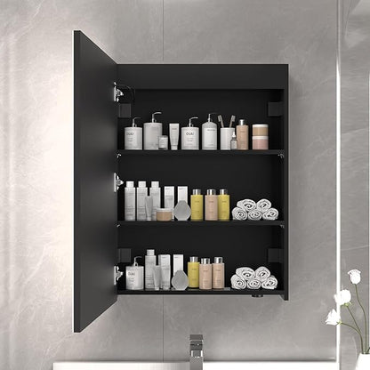 32x24 inch LED Lighted Medicine Cabinet with Mirror, Moisture-Resistant Wood, Stepless Dimmable, 3000K/5500K, Defogger, Adjustable Shelf, Flat-Pack Design – Assembly Required, Black