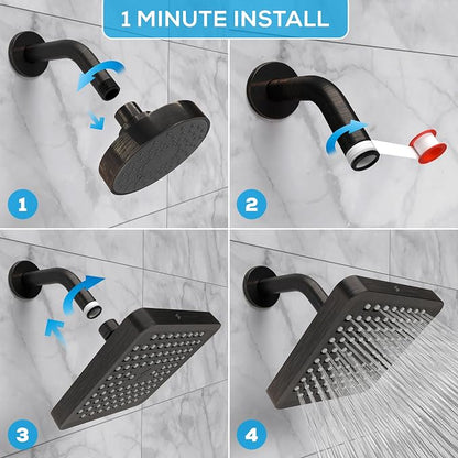 SparkPod Rain Shower Head, 6 Inch Square, Vintage Oil-Rubbed Bronze Finish | High Pressure Shower Heads, 90 Nozzles, Adjustable Showerhead, No Tools Needed, Universal Connection
