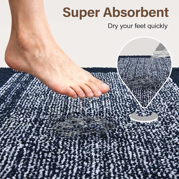 Bathroom Rugs 30x20 Non Slip Washable, Dark Blue Bath Mat for Bathroom Floor Tub, Soft Absorbent Quick Dry Mats for Shower, Bathtub,Home Decor