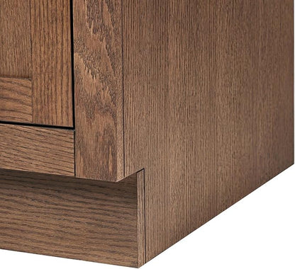 ARIEL Hepburn 60-inch Bathroom Vanity with Sink,Solid Wood, 1.5-inch Carbon Black Quartz Countertop, Double Rectangular Porcelain Sink, Soft Closing Doors, Dovetail Drawers, Brown Oak