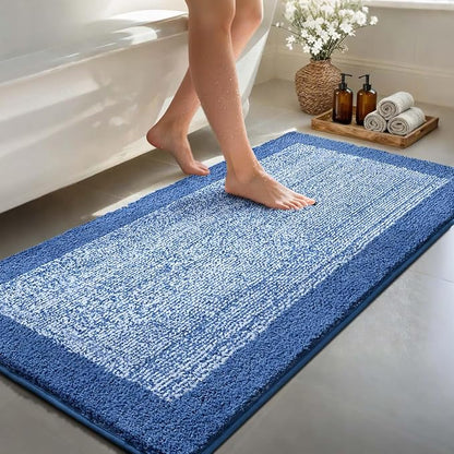 60x24 Long Bathroom Rugs Washable Non Slip, Blue Bath Mat for Bathroom Floor Tub, Soft Absorbent Quick Dry Mats for Shower,Bathtub,Home Decor