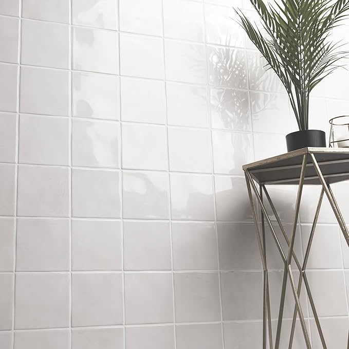 M S International Renzo Dove Glossy Ceramic Square Wall Tile for Bathroom, Kitchen Backsplash, Accent, and Shower - Sample