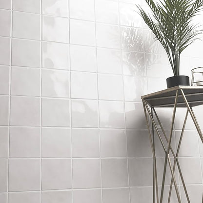 M S International Renzo Dove Glossy Ceramic Square Wall Tile for Bathroom, Kitchen Backsplash, Accent, and Shower - Sample
