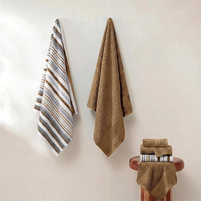 Modern Threads Pax 6-Piece Reversible Yarn Dyed Jacquard Towel Set - Bath Towels, Hand Towels, & Washcloths - Super Absorbent & Quick Dry - 100% Combed Cotton, Mustard