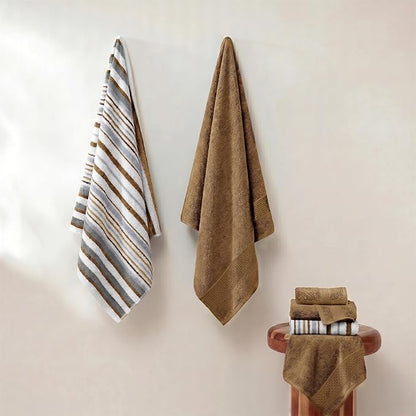 Modern Threads Pax 6-Piece Reversible Yarn Dyed Jacquard Towel Set - Bath Towels, Hand Towels, & Washcloths - Super Absorbent & Quick Dry - 100% Combed Cotton, Mustard