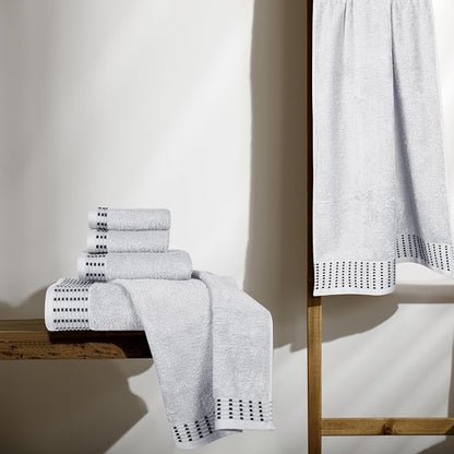 Ultra Soft 6 Pack Cotton Towel Set, Contains 2 Bath Towels 28x55 inch, 2 Hand Towels 16x24 inch & 2 Wash Cloths 12x12 inch, Ideal Everyday use, Compact & Lightweight - Light Grey