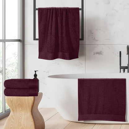 GLAMBURG Ultra Soft 4 Pack Oversized Bath Towel Set 27x54 inches, 100% Cotton Bath Towels, Highly Absorbant Compact Quickdry & Lightweight Towel, Ideal for Gym Travel Camp Pool - Burgundy