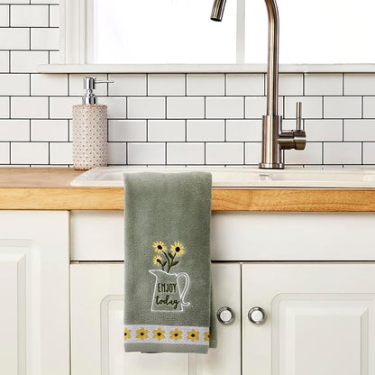 SKL Home Enjoy Hand Towel Set-2pc, 100% Cotton, Embroidered, Gray | Soft, decorative velour. Can be used in the bathroom, kitchen, bar, or any sink space & makes a great gift.