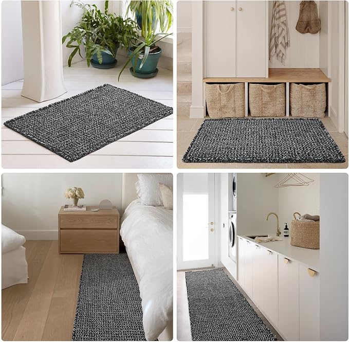 TYUU Waffle Bath Mat, Small Boho Bathroom Rugs Non Slip 24x16 Black & White | Super Absorbent Quick Dry Bath Rug, Non-Slip Backing, Soft Waffle Washable Farmhouse Bathroom Mats, Tub, Shower & Home Decor