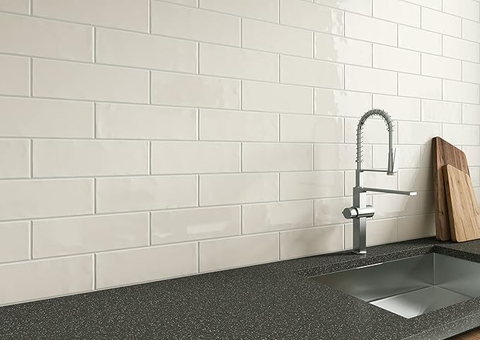 M S International Urbano Crema Glossy Ceramic Subway Tile for Bathroom, Kitchen Backsplash, Accent Wall, and Shower - Sample