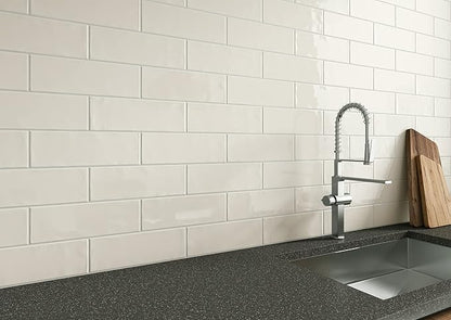 M S International Urbano Crema Glossy Ceramic Subway Tile for Bathroom, Kitchen Backsplash, Accent Wall, and Shower - Sample