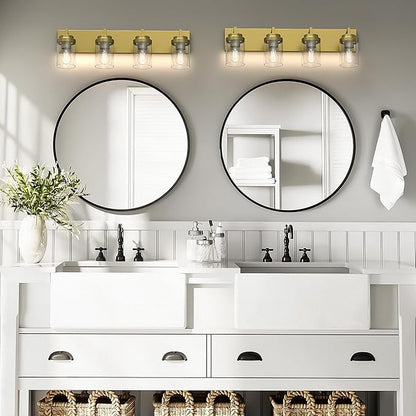 Espird Bathroom Lighting Fixtures, 4-Light Bathroom Vanity Lights Over Mirror, Brass Vanity Light with Glass Shade, Modern Vanity Lighting Fixtures for Bedroom, Hallway