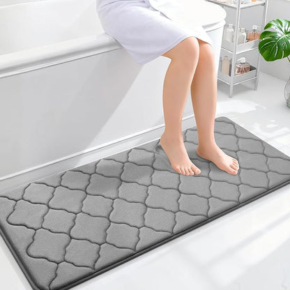 OLANLY Memory Foam Bath Mat Rug 47x20, Ultra Soft and Absorbent Bathroom Rugs, Non-Slip, Comfortable, Machine Washable Bath Carpet for Bathroom Floor, Tub, Shower and Home Decor Accessories, Grey