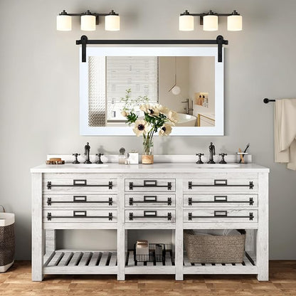 COGOOD Farmhouse Bathroom Mirrors for Over Sink - 26 x 41 Pure White | Rustic Barn Door Wood Framed Vanity Mirror for Entryway, Living Room, Bedroom, Dresser Wall Decor