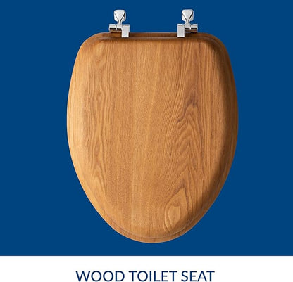 Mayfair Natural Oak Veneer Toilet Seat with Chrome Hinges, Elongated, Wood (Pack of 2)