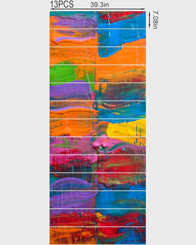 FLFK Stair Decals - Stair Stickers Decals Peel and Stick,Graffiti Oil Painting Stair Risers Decals Self-Adhesive for Home Decor, 39.3" W x 7.08" H x 13Pcs