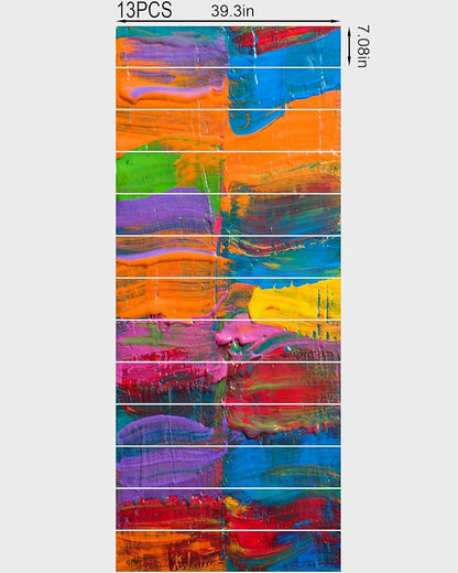 FLFK Stair Decals - Stair Stickers Decals Peel and Stick,Graffiti Oil Painting Stair Risers Decals Self-Adhesive for Home Decor, 39.3" W x 7.08" H x 13Pcs